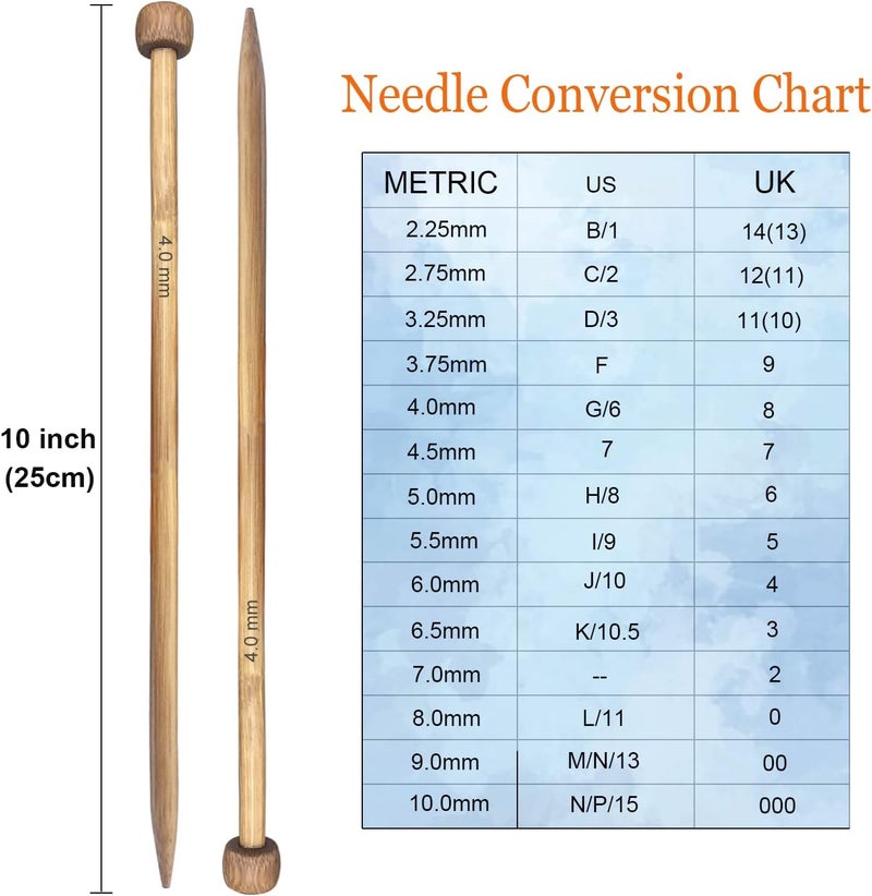 Mdoker Bamboo Knitting Needle Straight Single Pointed Sweater Knitting Needles 10-inch Length for Handmade DIY Knitting Projects,Size US 15(10mm) - Image 3